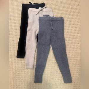 Zara - Set of 3 Cozy Knit Kids Leggings - Black, Oatmeal, and Gray